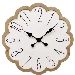Kirklands Home Clocks|White Scalloped Wood Wall Clock
