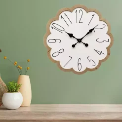 Kirklands Home Clocks|White Scalloped Wood Wall Clock