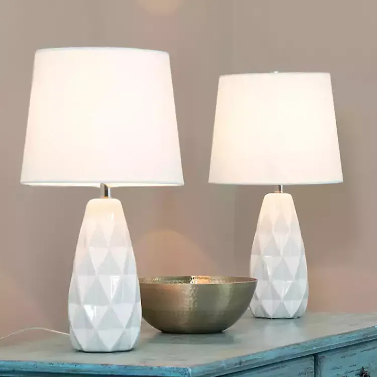 Kirklands Home Table Lamps|Sculpted Diamond Table Lamps, Set of 2 White