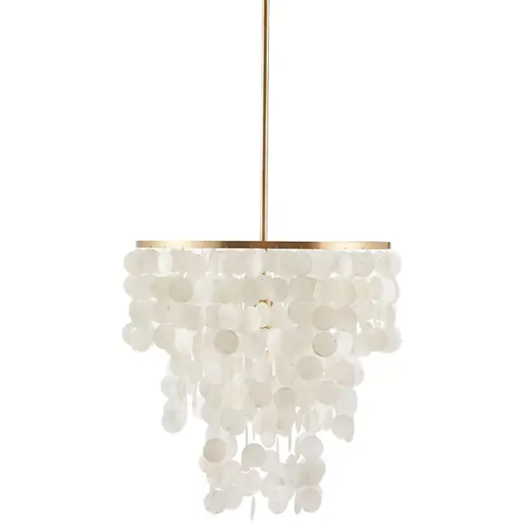 Kirklands Home Chandeliers & Pendant Lighting|Shell and Gold Metal Layered Chandelier White
