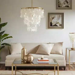 Kirklands Home Chandeliers & Pendant Lighting|Shell and Gold Metal Layered Chandelier White