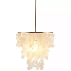 Kirklands Home Chandeliers & Pendant Lighting|Shell and Gold Metal Layered Chandelier White