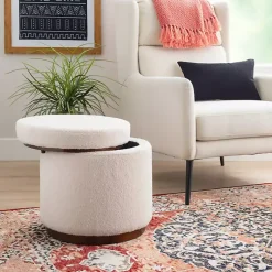 Kirklands Home Benches & Ottomans|Sherpa Upholstered Storage Ottoman White