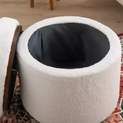 Kirklands Home Benches & Ottomans|Sherpa Upholstered Storage Ottoman White