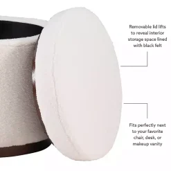 Kirklands Home Benches & Ottomans|Sherpa Upholstered Storage Ottoman White