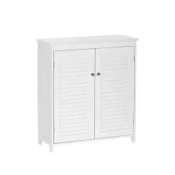 Kirklands Home Bathroom Furniture|Slatted 2-Door Bathroom Storage Cabinet White