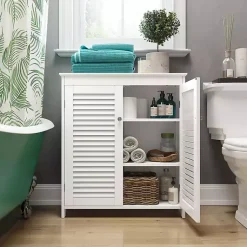 Kirklands Home Bathroom Furniture|Slatted 2-Door Bathroom Storage Cabinet White