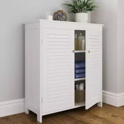 Kirklands Home Bathroom Furniture|Slatted 2-Door Bathroom Storage Cabinet White