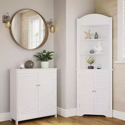 Kirklands Home Bathroom Furniture|Slatted 2-Door Bathroom Storage Cabinet White