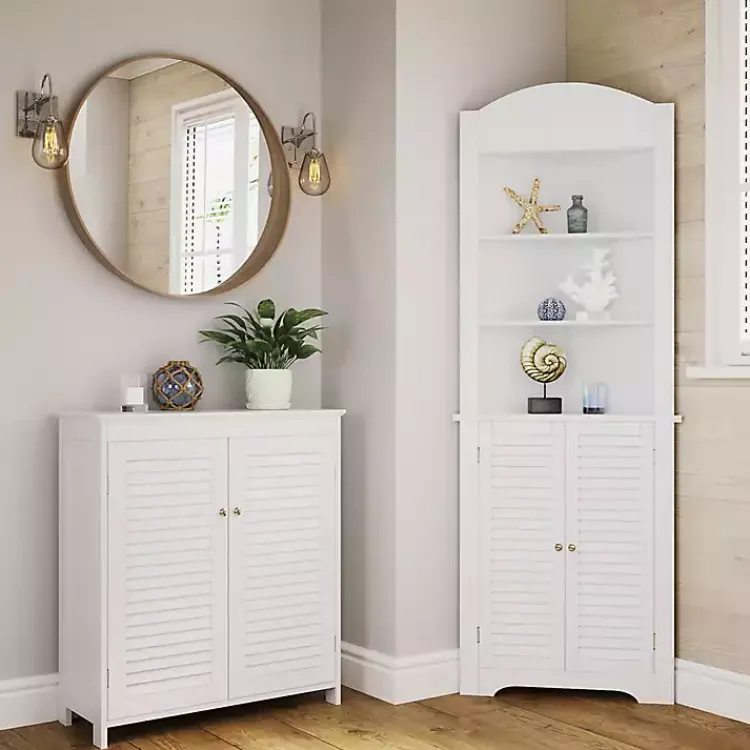 Kirklands Home Bathroom Furniture|Slatted 2-Door Bathroom Storage Cabinet White