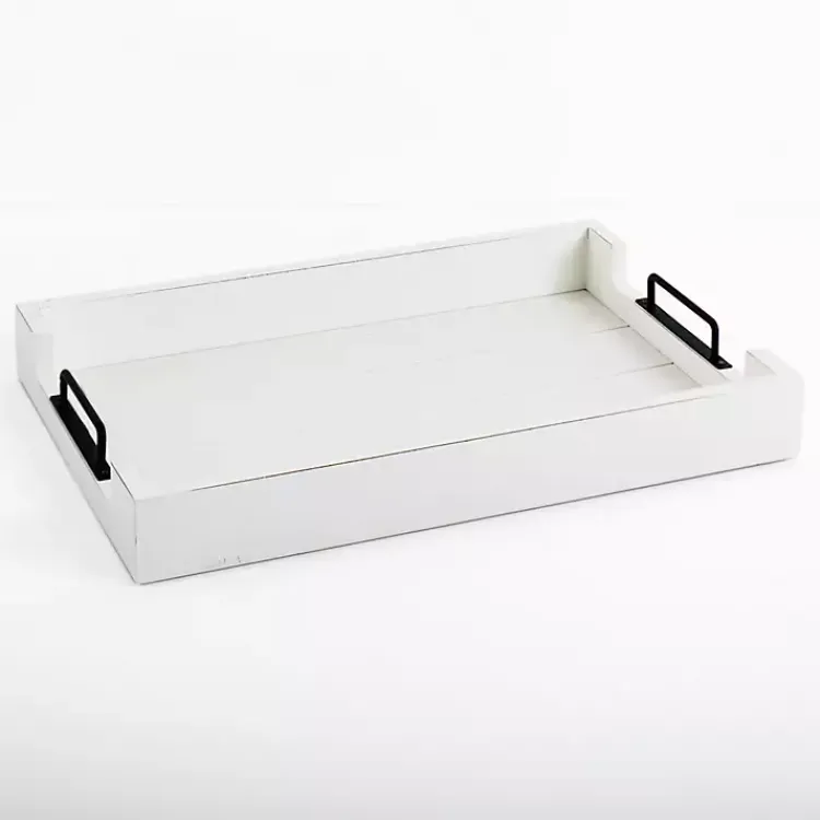 Discount Slatted Wood & Metal Handles Tray Decorative Trays