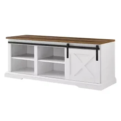Kirklands Home Entryway Furniture|Sliding Barn Door Bench White