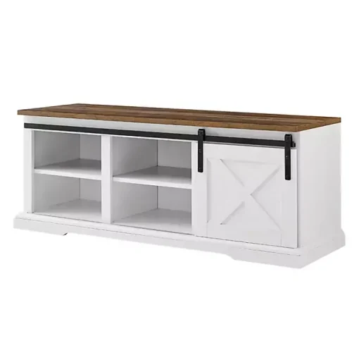 Kirklands Home Entryway Furniture|Sliding Barn Door Bench White