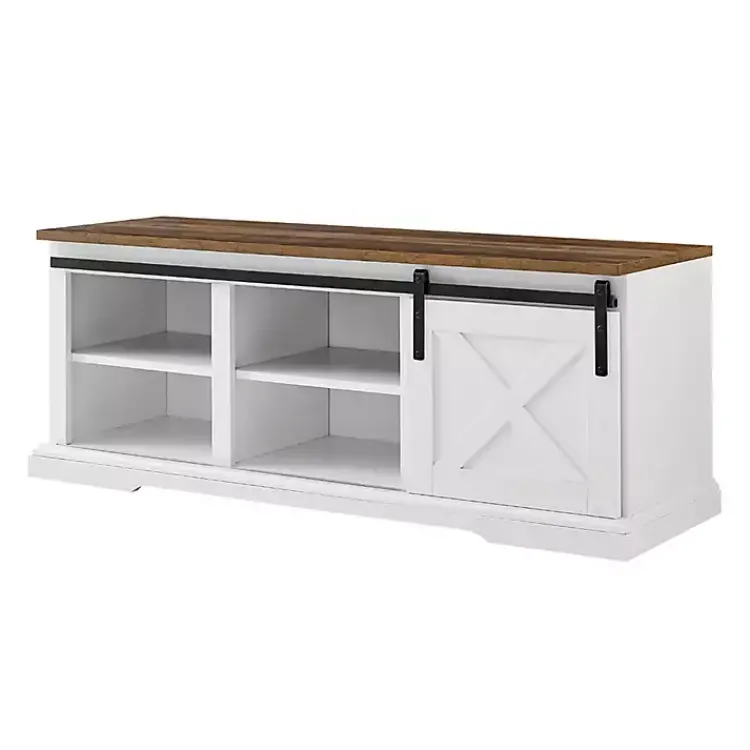 Kirklands Home Entryway Furniture|Sliding Barn Door Bench White