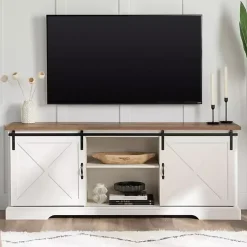 Kirklands Home Tv Stands & Media Consoles|Sliding Barn Door Media Cabinet White