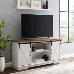 Kirklands Home Tv Stands & Media Consoles|Sliding Door Rustic Oak Top TV Stand White