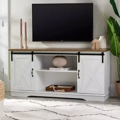 Kirklands Home Tv Stands & Media Consoles|Sliding Door Rustic Oak Top TV Stand White