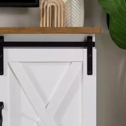 Kirklands Home Tv Stands & Media Consoles|Sliding Door Rustic Oak Top TV Stand White