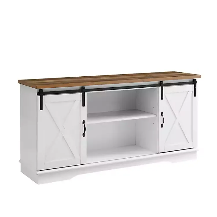 Kirklands Home Tv Stands & Media Consoles|Sliding Door Rustic Oak Top TV Stand White