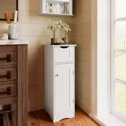 Kirklands Home Bathroom Furniture|Slim Single Door Cabinet with Drawer White