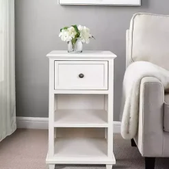 Kirklands Home Accent & End Tables|Slim Wooden 2-Shelf Side Table White