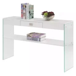Kirklands Home Console Tables|Soho Glass Console Table with Shelf White