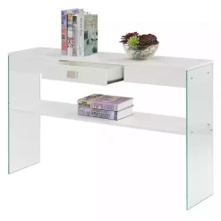 Kirklands Home Console Tables|Soho Glass Console Table with Shelf White