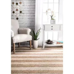 Kirklands Home Area Rugs|White Stripe Jute Area Rug, 5x8