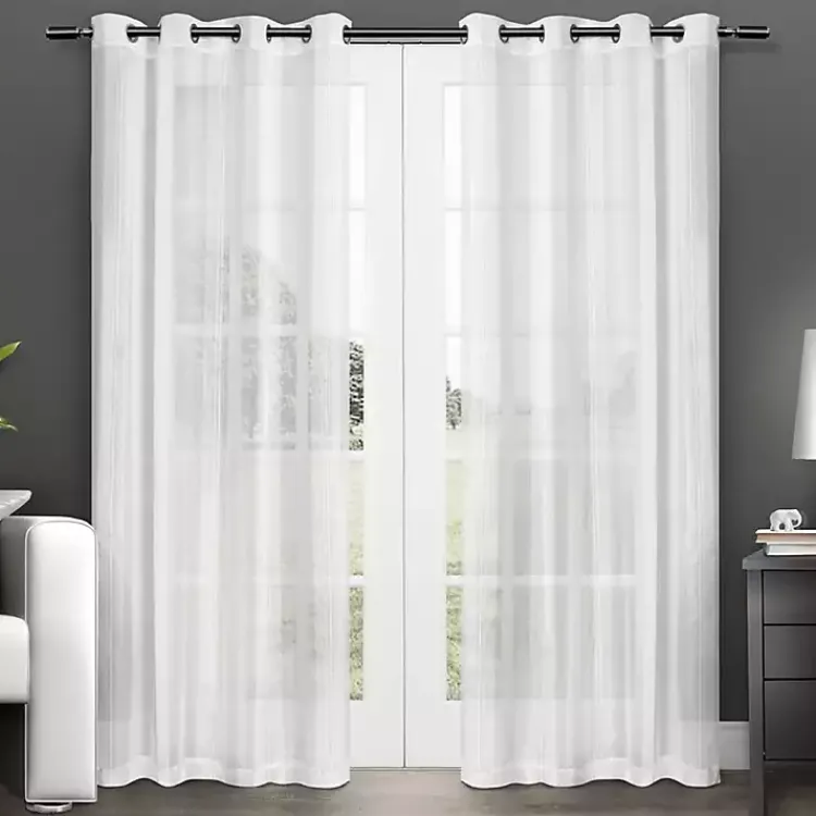 Kirklands Home Curtains & Drapes|Stripe Sheer Curtain Panel Set, 108 in. White