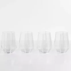 Kirklands Home Glassware & Drinkware|White Striped Stemless Wine Glasses, Set of 4