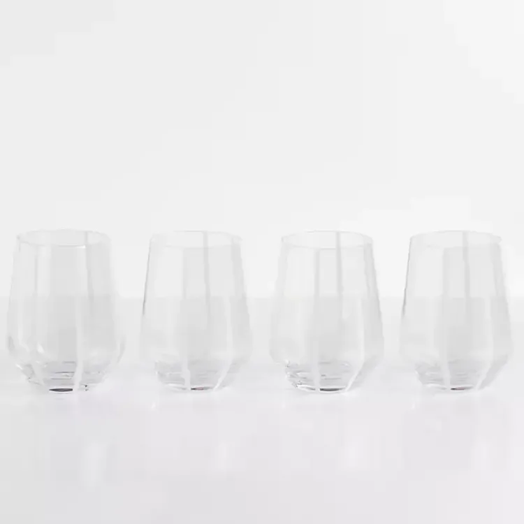 Kirklands Home Glassware & Drinkware|White Striped Stemless Wine Glasses, Set of 4