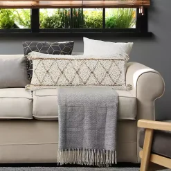 Online White Textured Diamond Lumbar Pillow Pillows