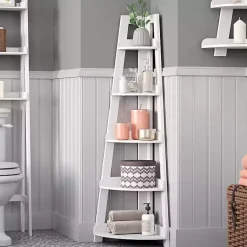 Kirklands Home Bathroom Furniture|White 5-Tier Corner Ladder Shelves