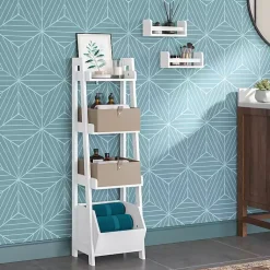 Kirklands Home Bathroom Furniture|4-Tier Small Ladder Shelf White