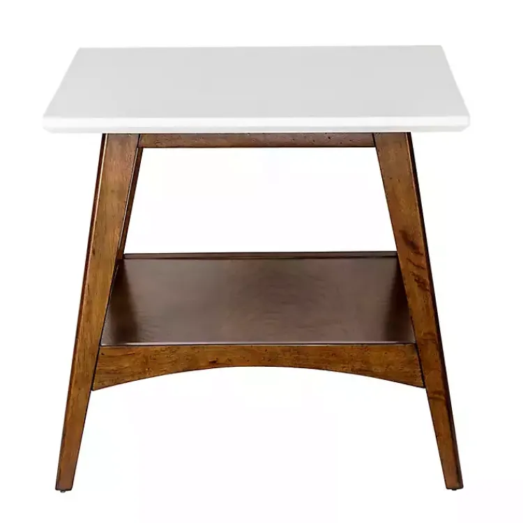 Kirklands Home Accent & End Tables|White Top and Pecan Wood Mid-Century Modern Table Brown