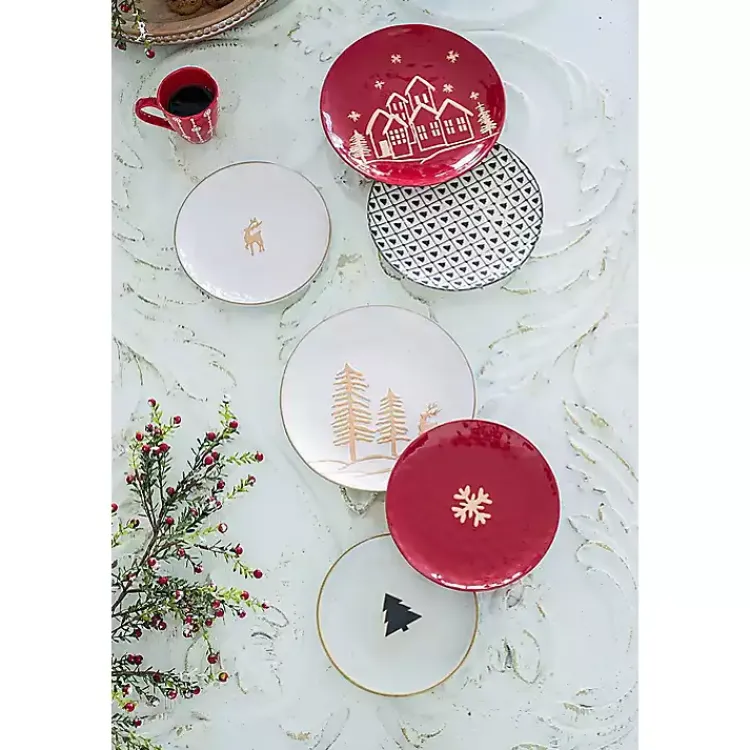 Outlet White Trees and Deer Dinner Plates, Set of 4 Christmas Dining & Entertaining