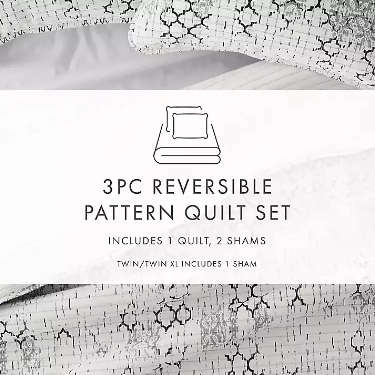 Kirklands Home Quilts|White Trellis Reversible 3-pc. Queen Quilt Set