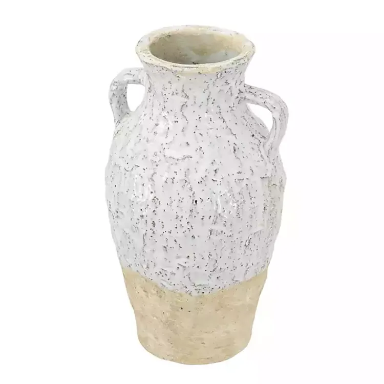 Discount White Two-Tone Ceramic Jug Vase with Handles Vases