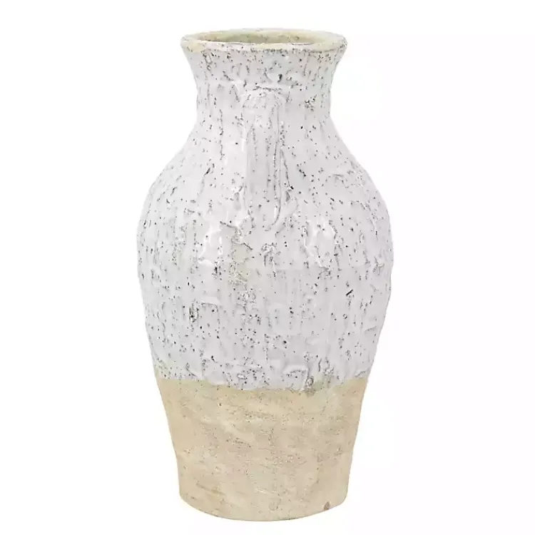 Discount White Two-Tone Ceramic Jug Vase with Handles Vases