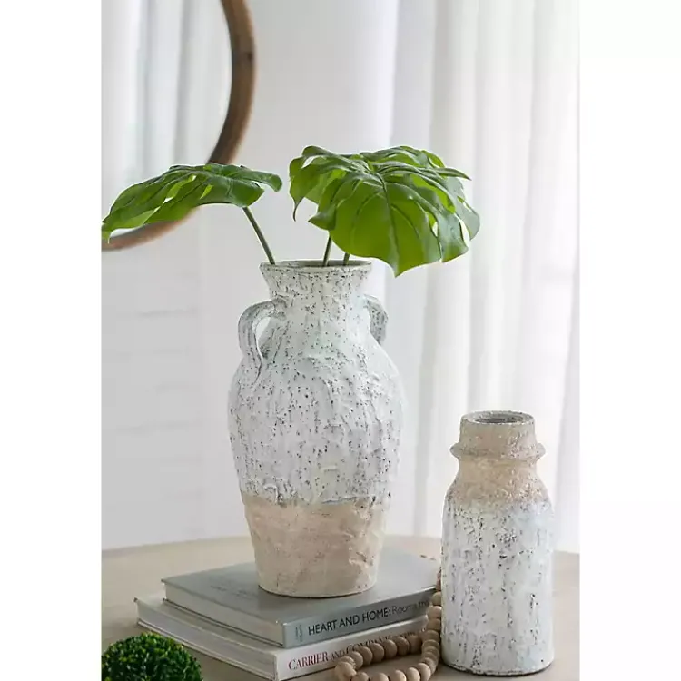 Discount White Two-Tone Ceramic Jug Vase with Handles Vases