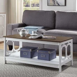 Kirklands Home Coffee Tables|White Two-Tone Geometric Sides Coffee Table