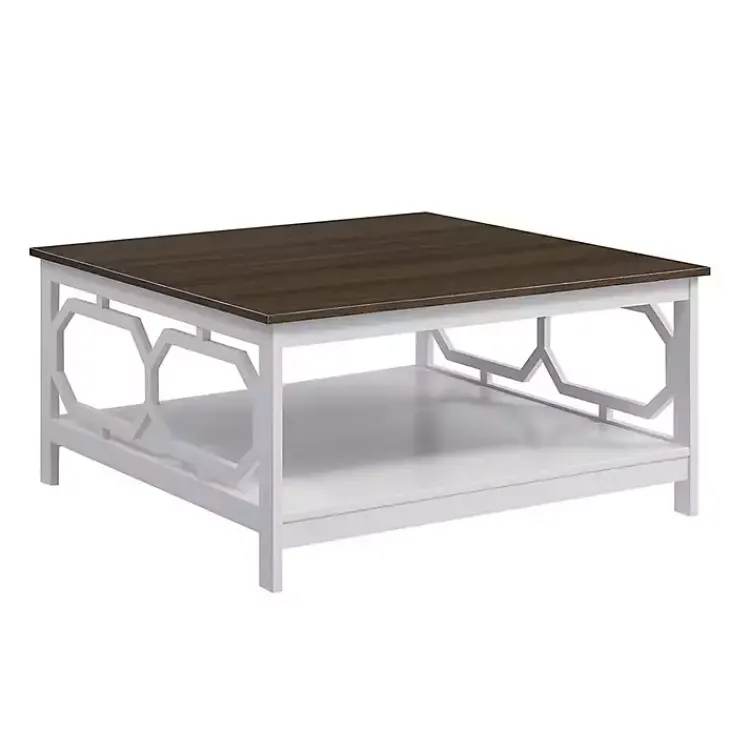 Kirklands Home Coffee Tables|White Two-Tone Geometric Sides Square Coffee Table