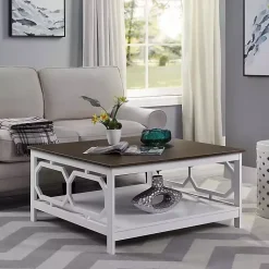Kirklands Home Coffee Tables|White Two-Tone Geometric Sides Square Coffee Table