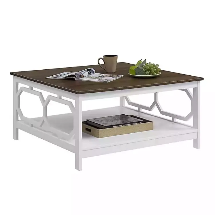 Kirklands Home Coffee Tables|White Two-Tone Geometric Sides Square Coffee Table