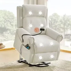 Kirklands Home Accent Chairs|Upholstered Lift Assist Massaging Recliner White