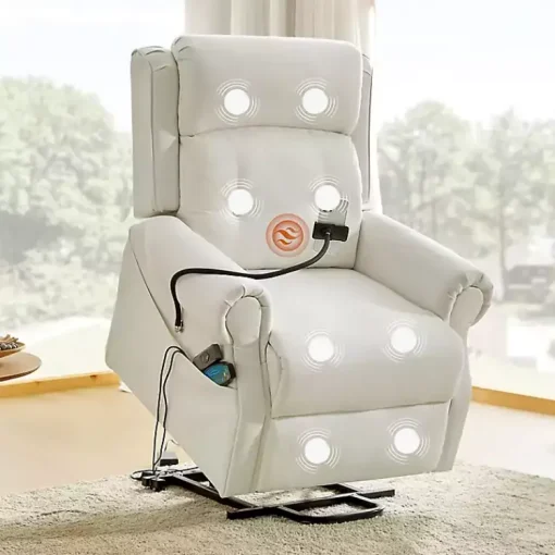 Kirklands Home Accent Chairs|Upholstered Lift Assist Massaging Recliner White