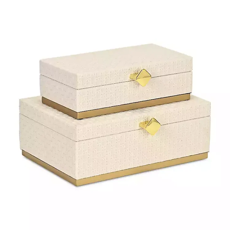 New White Vinyl Rattan Rectangular Boxes, Set of 2 Baskets & Boxes