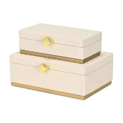 New White Vinyl Rattan Rectangular Boxes, Set of 2 Baskets & Boxes