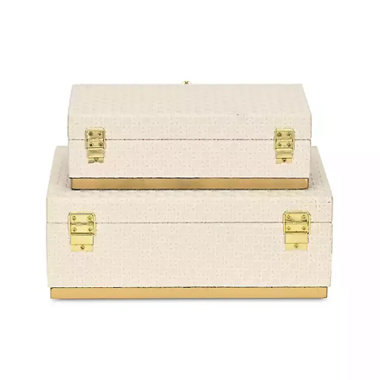 New White Vinyl Rattan Rectangular Boxes, Set of 2 Baskets & Boxes