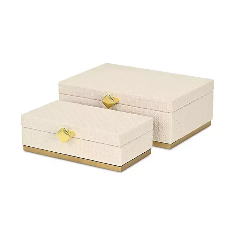 New White Vinyl Rattan Rectangular Boxes, Set of 2 Baskets & Boxes